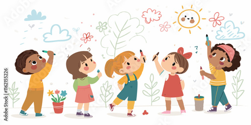 Ai generate creative kids painting day playground illustration outdoor childlike joy