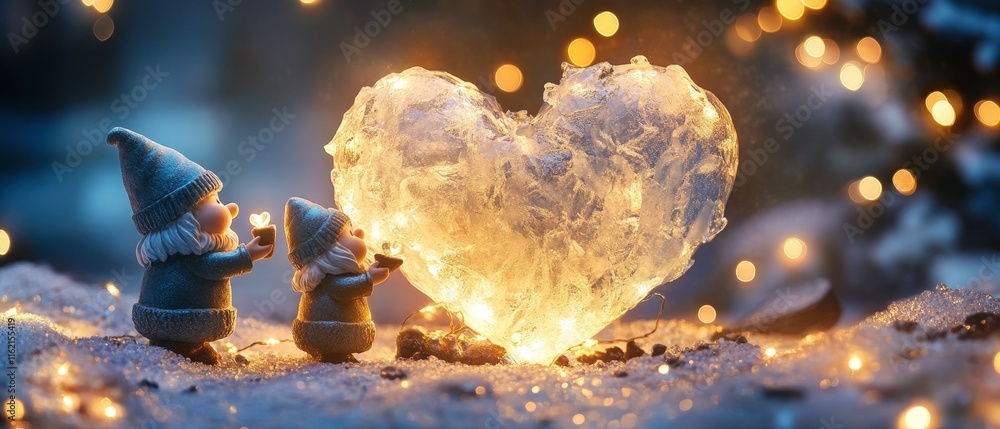 Obraz premium Valentine Gnomes Ice Sculpting Heart Winter Wonderland Creative Art