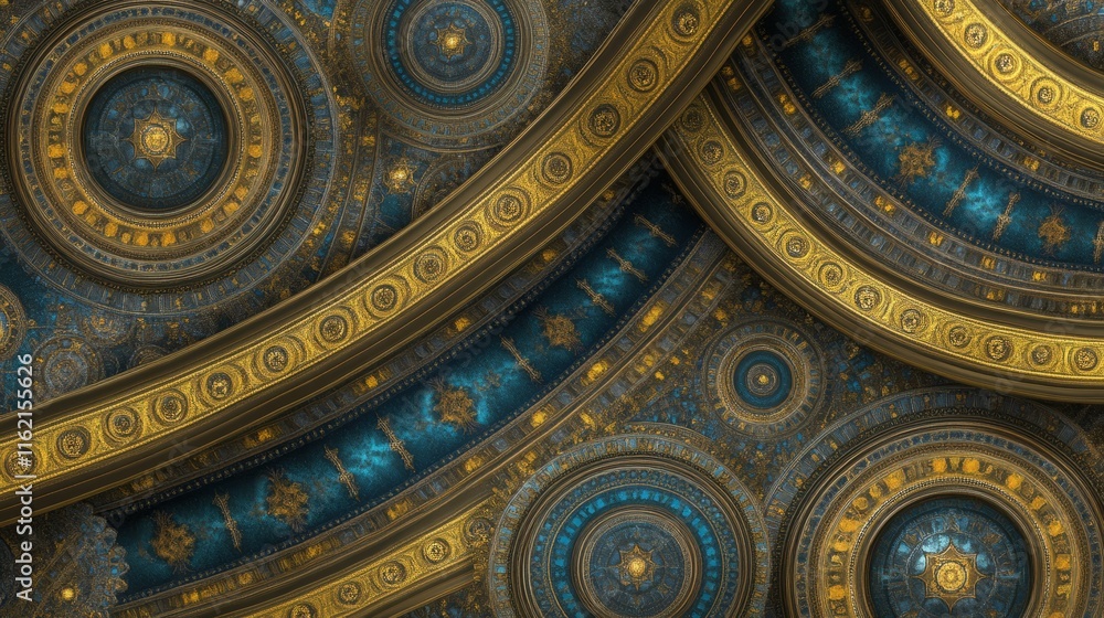 Obraz premium Opulent Celestial Dome Intricate Gold and Blue Design