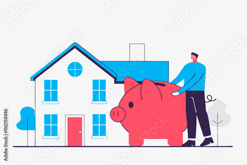 Ai generated illustration of financial planning with house and piggy bank business setting modern style unique perspective