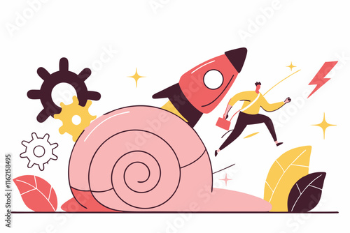 Ai generates fast solutions snail racing towards innovation business setting digital art dynamic environment creative perspective