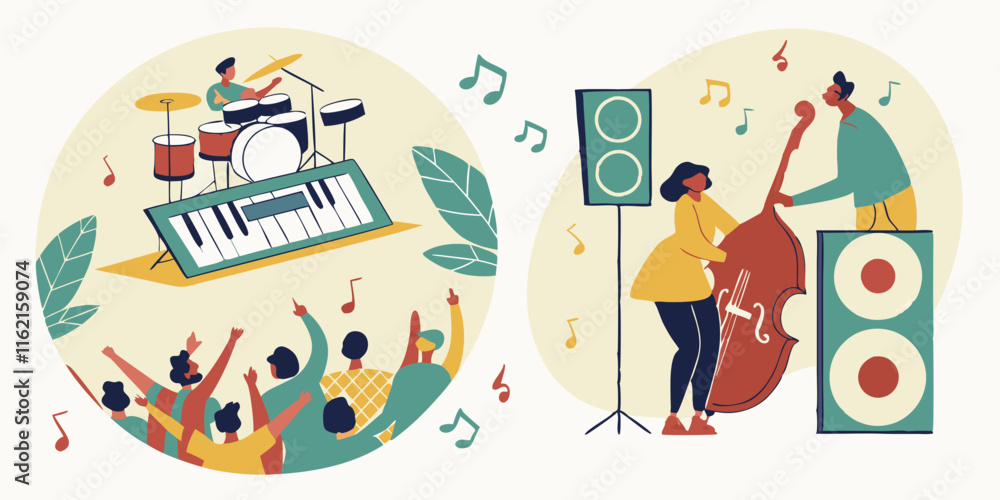 Ai generated music event concert venue illustrative artwork festive atmosphere audience perspective Ai generated music event concert venue illustrative artwork festive atmosphere audience perspective