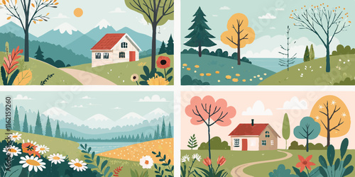Ai-generated serene landscapes featuring nature's beauty rural settings digital art vibrant environments scenic views