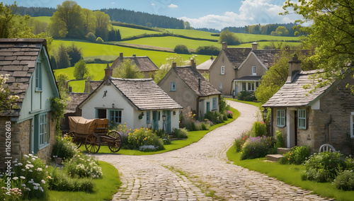 Wallpaper Mural Rustic Rural Town with Cobblestone Streets and Cottages, Generative AI illustration Torontodigital.ca