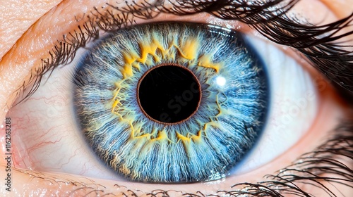 Eye Pupil Opening with Vibrant Blue Iris, Set Against an Endless Black Background, Illustrating Healthy Eyesight in a Captivating Macro Perspective
