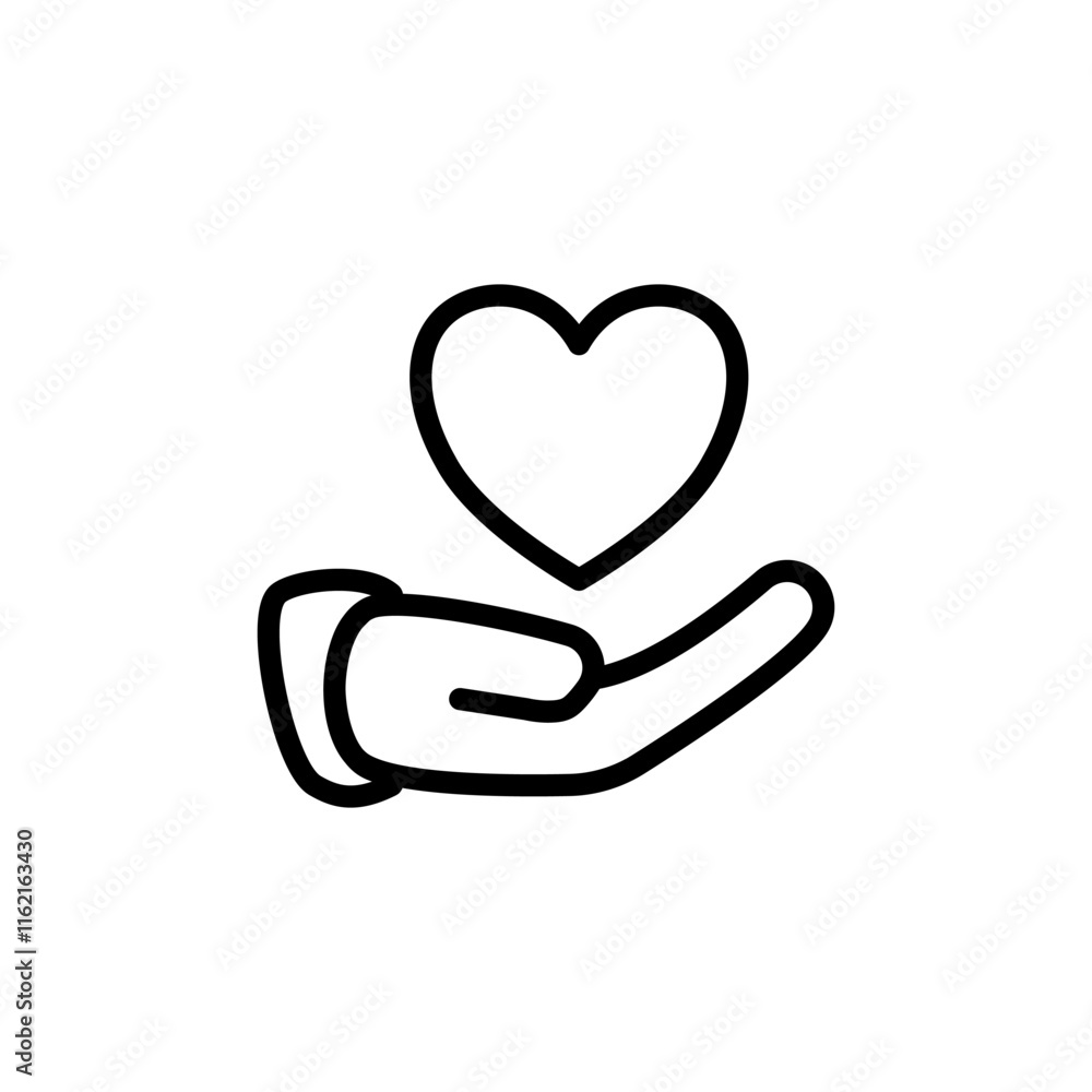 hand icon with heart, simple flat style, illustration, logo sign symbol pictogram template, for ui or ux isolated on white for mobile app, editable hand icon with heart, simple flat style, illustration, logo sign symbol pictogram template, for ui or ux isolated on white for mobile app, editable