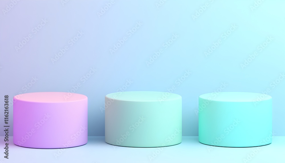 Pastel Cylinder Display: Three pastel-colored cylinders create a minimalist and modern product display. Perfect for showcasing your brand's aesthetic. Pastel Cylinder Display: Three pastel-colored cylinders create a minimalist and modern product display. Perfect for showcasing your brand's aesthetic.