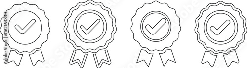 Quality icon set formats, approval check vector icons sheet, editable certified medal icons, Approval , verified, quality symbol. Certified, qualified medal vector. isolated on transparent background,