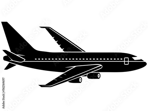 airplane black silhouette vector, Simple silhouette Design vector icon with white background	