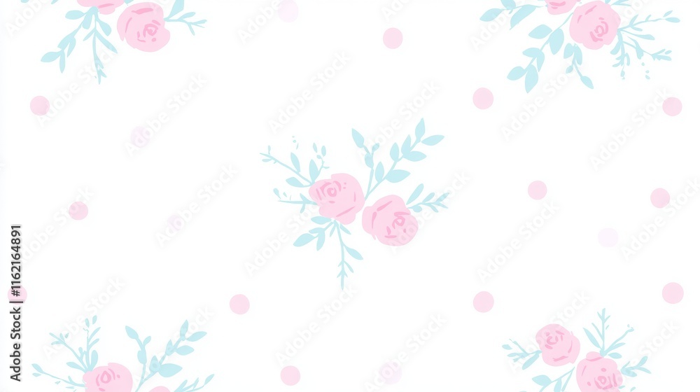 Pastel Pink Roses and Dots Seamless Pattern Design Pastel Pink Roses and Dots Seamless Pattern Design