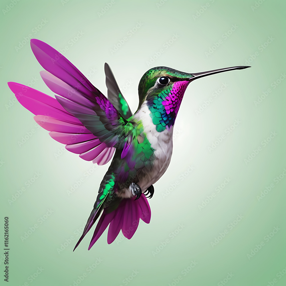 Hummingbird flying and background green white. Hummingbird flying and background green white.
