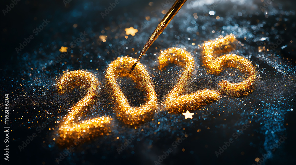 Φωτογραφία 2025 golden numbers, 2025 new year glittering golden metallic color greeting car