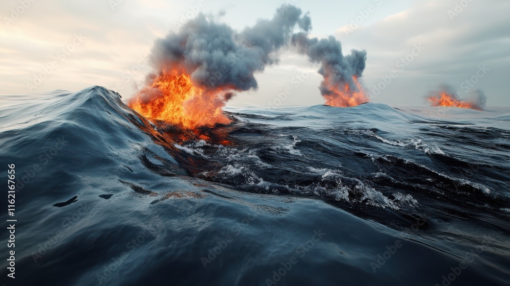 Fototapeta premium Chemical spill in ocean, marine pollution, environmental disaster