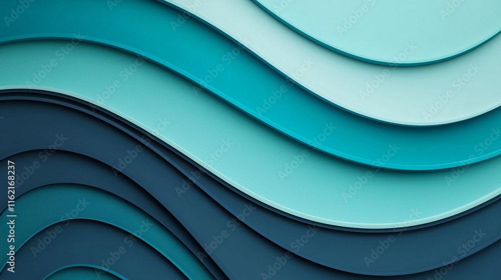 Fototapeta premium Dynamic layered waves in shades of teal and blue create modern background
