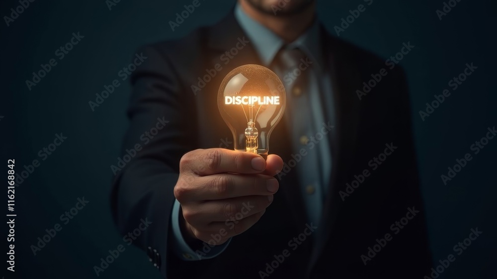 custom made wallpaper toronto digitala man holds light bulbs in front of him in a dark room with discipline written on them
