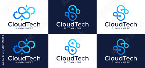Cloud server logo vector icon set. Modern server technology logo illustration design template.