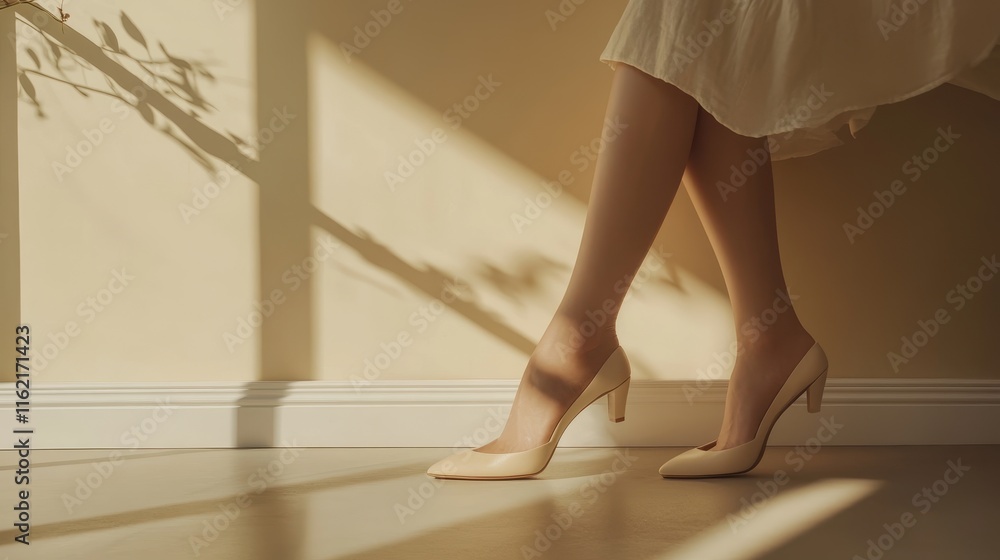 Elegant Legs in Cream Heels Basking in Sunlight Elegant Legs in Cream Heels Basking in Sunlight