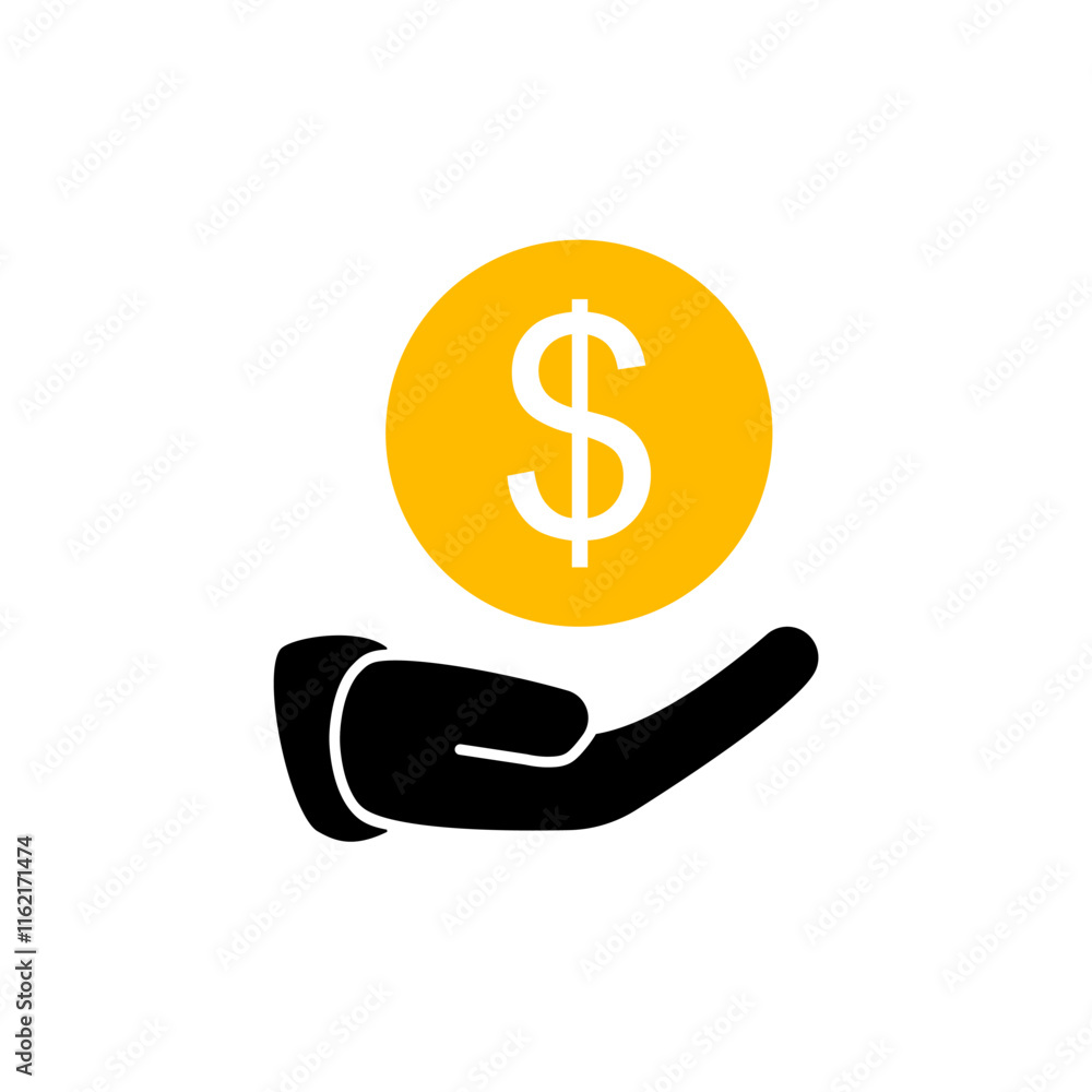 icon of hand with coins, simple flat style, illustration, logo sign symbol pictogram template, for ui or ux isolated on white for mobile app, editable icon of hand with coins, simple flat style, illustration, logo sign symbol pictogram template, for ui or ux isolated on white for mobile app, editable