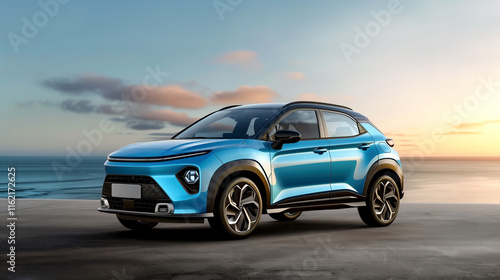 new SUV, blue color with black details