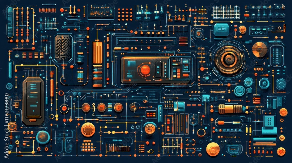 Fototapeta premium Abstract circuit board design with vibrant colors.