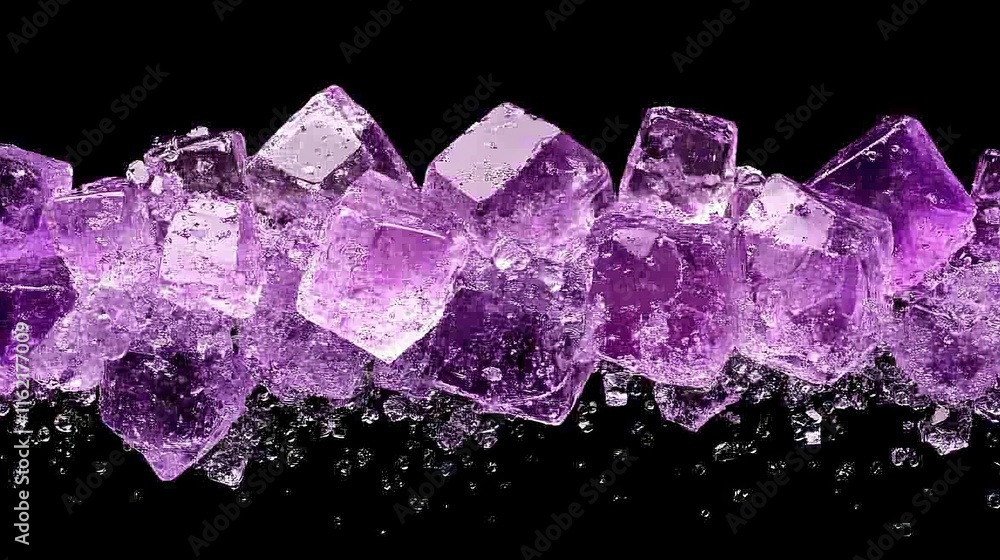 Fototapeta premium Purple Crystal Ice Cubes on Black Background