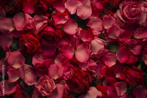 Natural fresh red roses flowers pattern wallpaper. top view, Red rose flower wall background. MZ