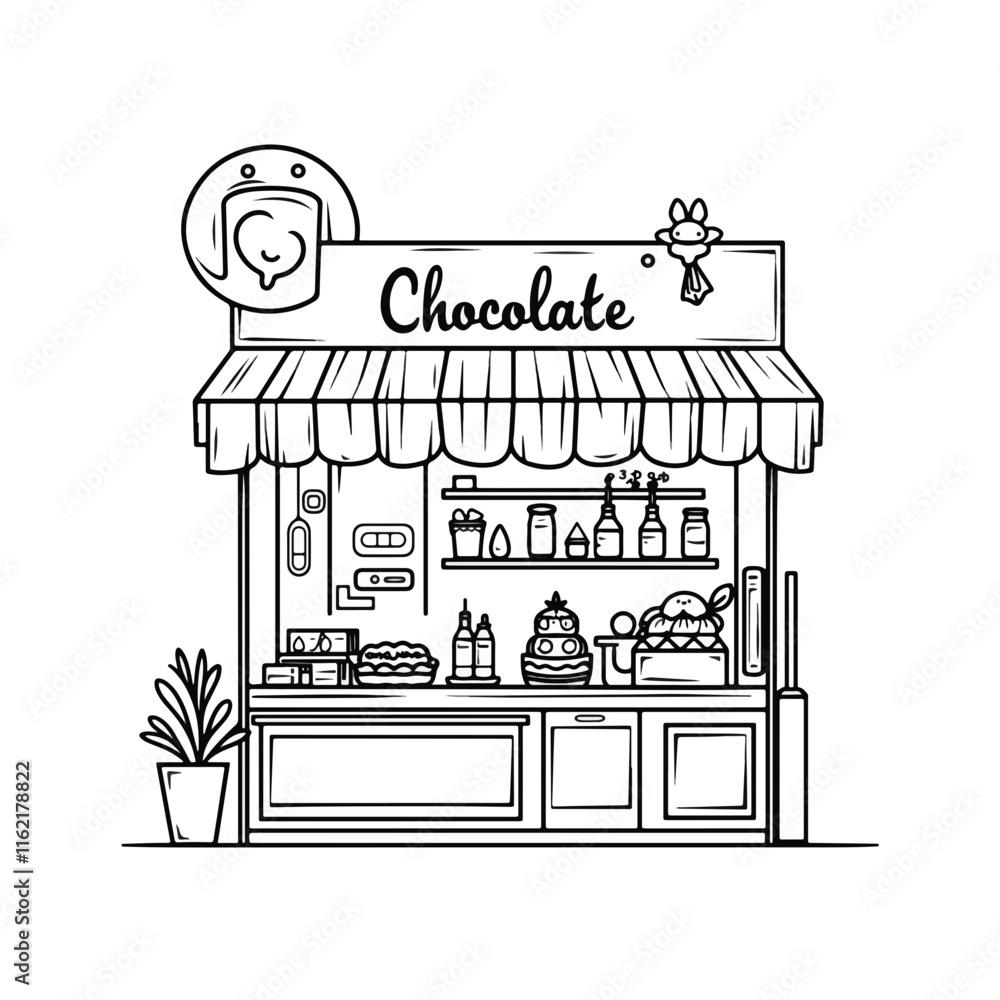 Naklejka premium Chocolate shop illustration with desserts in black and white
