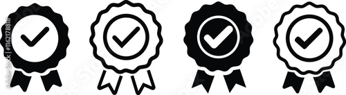 Quality icon set formats, approval check vector icons sheet, editable certified medal icons, Approval , verified, quality symbol. Certified, qualified medal vector. isolated on transparent background,