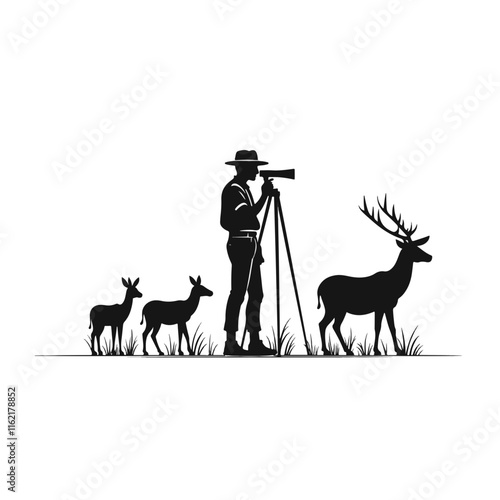 Wildlife photographer observing deer in a natural setting