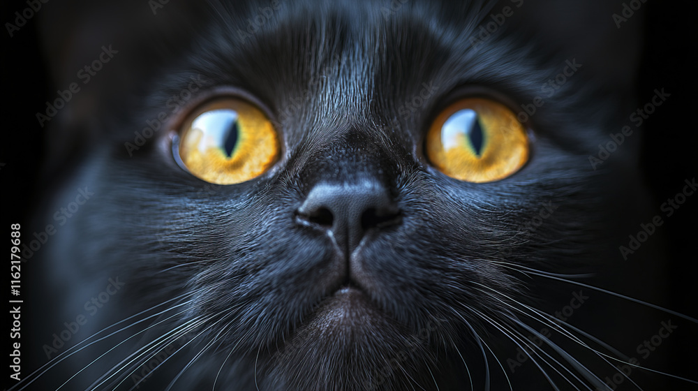 black cat with vivid yellow eyes gazes intensely, showcasing its beauty black cat with vivid yellow eyes gazes intensely, showcasing its beauty