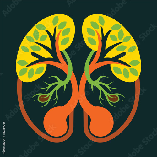 A stylized illustration of human kidneys