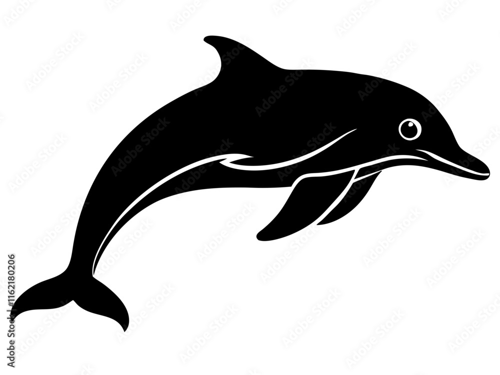 Fototapeta premium dolphin black silhouette vector, Simple silhouette Design vector icon with white background, dolphin Jumping, Sea fish 