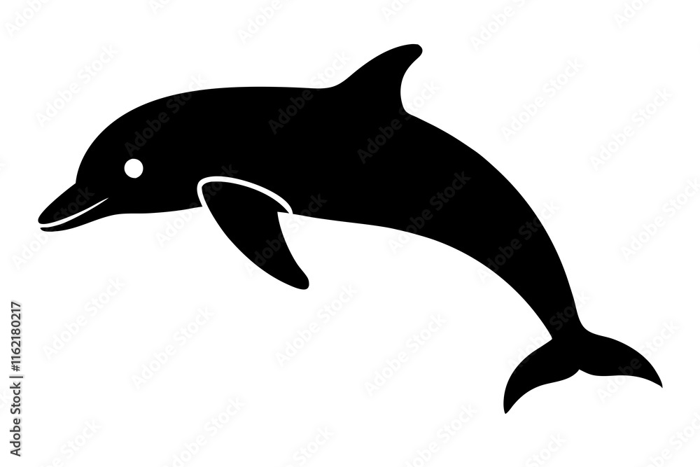 Fototapeta premium dolphin black silhouette vector, Simple silhouette Design vector icon with white background, dolphin Jumping, Sea fish 