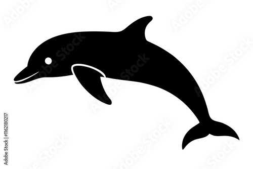 dolphin black silhouette vector, Simple silhouette Design vector icon with white background, dolphin Jumping, Sea fish 