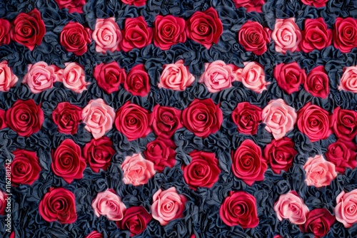 Natural fresh red roses flowers pattern wallpaper. top view, Red rose flower wall background. MZ
