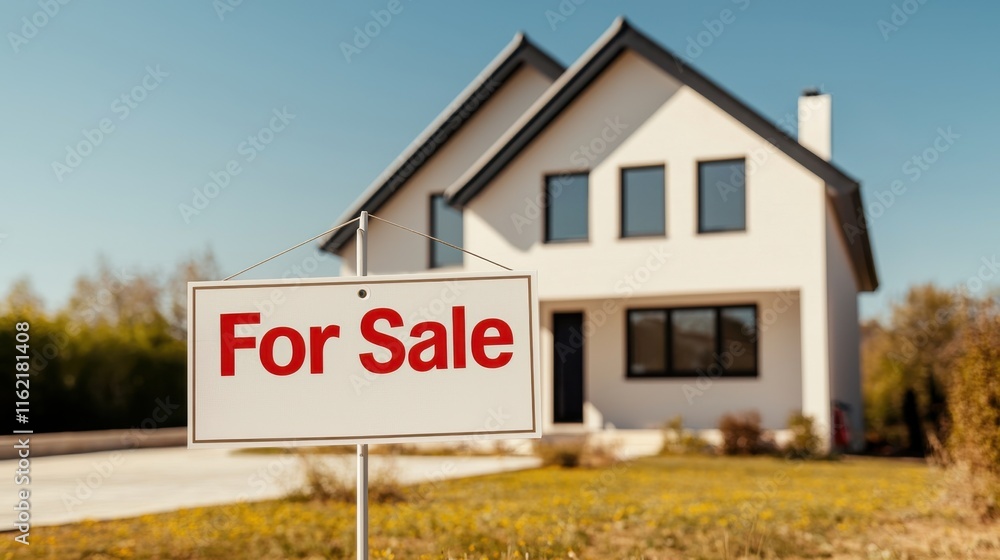 Modern Home with For Sale Sign in Front Yard Modern Home with For Sale Sign in Front Yard