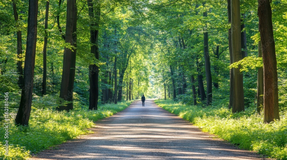 Fototapeta premium Serene Pathway Through Lush Tree Landscape