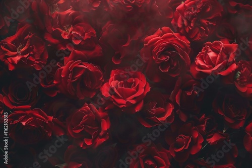 Wallpaper Mural Natural fresh red roses flowers pattern wallpaper. top view, Red rose flower wall background. MZ Torontodigital.ca