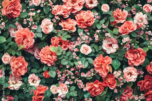 Natural fresh red roses flowers pattern wallpaper. top view, Red rose flower wall background. MZ