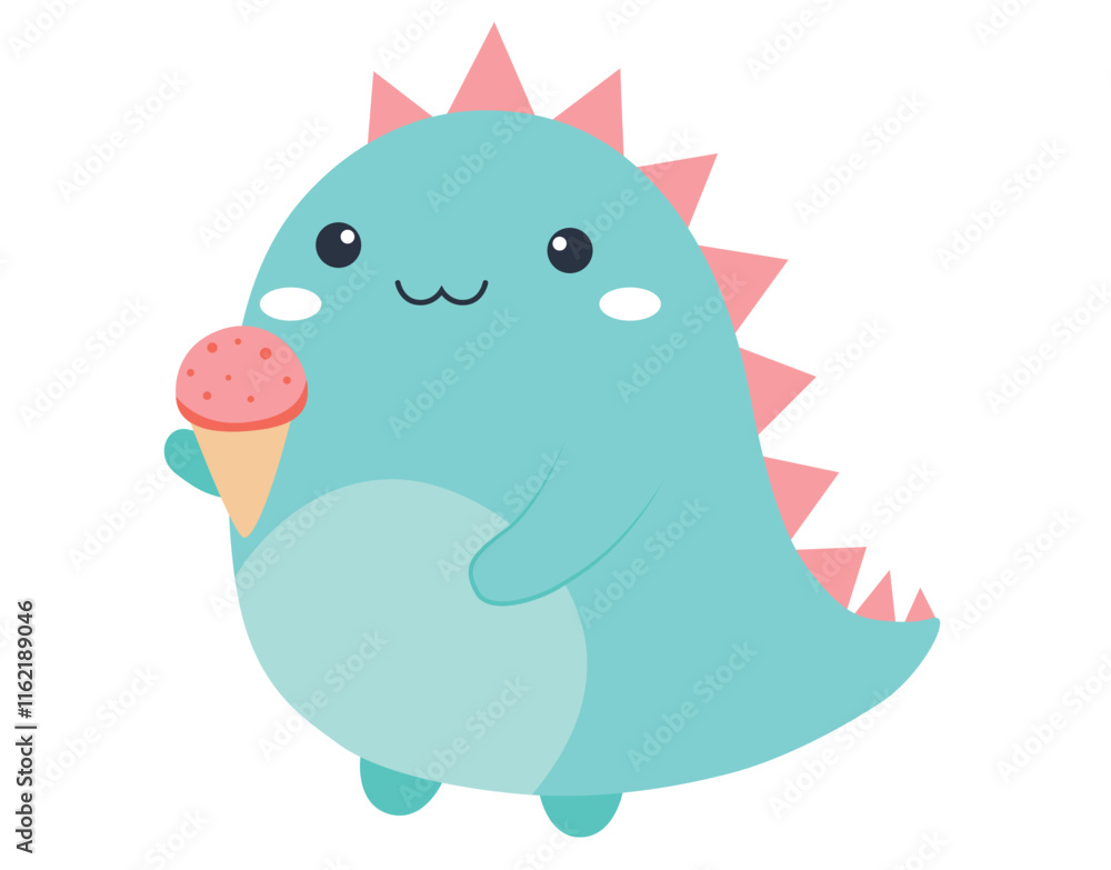 Adorable Kawaii Dinosaur with Ice Cream Adorable Kawaii Dinosaur with Ice Cream