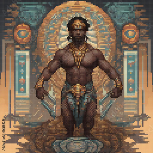 Pixel art cross stitch pattern featuring a man at a doorway