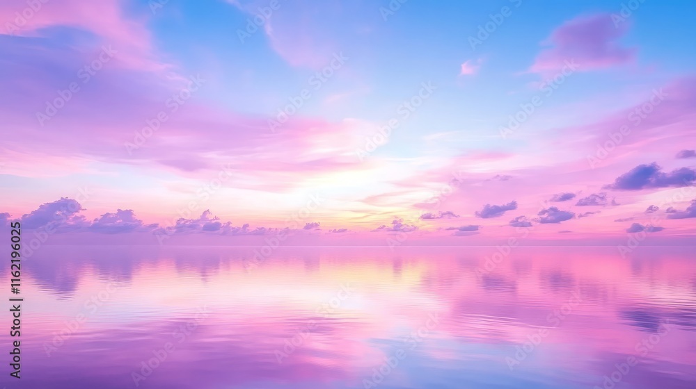 Fototapeta premium Serene Pastel Sunset Over Calm Ocean Waters