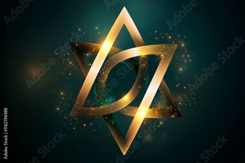 A geometric design of a Celtic knot, highlighted in gold and green tones, symbolizing eternity and connection photo