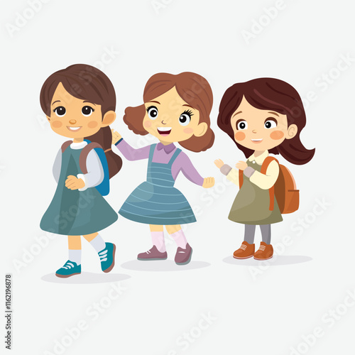 Three Children Waiting in Line Happily