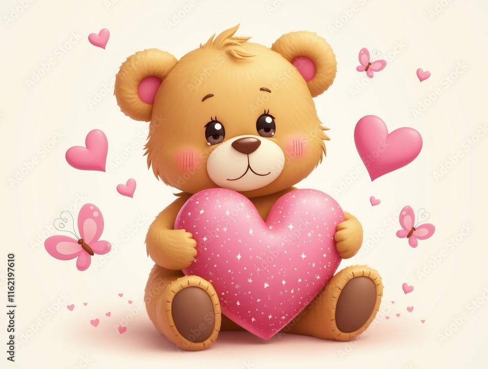 Obraz premium Adorable Teddy Bear with Heart: A Symbol of Love and Affection
