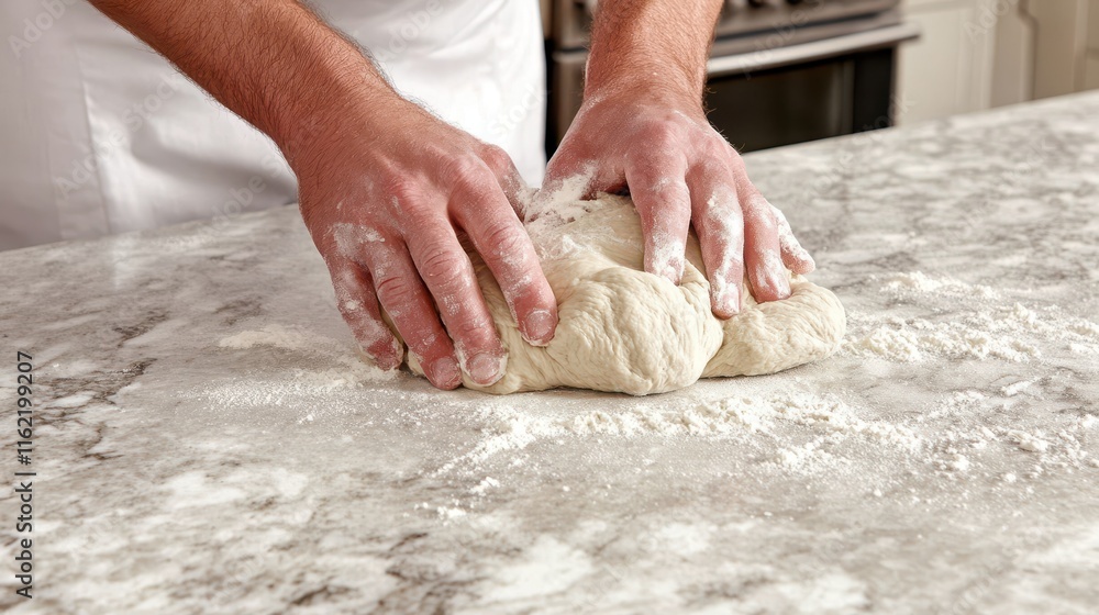 Cook knead a dough on a floured work surface, ready to bake the bread Cook knead a dough on a floured work surface, ready to bake the bread