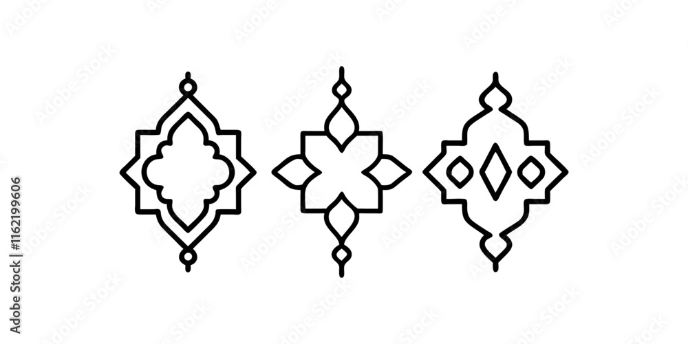 Fototapeta premium Elegant Islamic Geometric Design Elements. geometric icon symbol set for pattern, logo, decoration vector outline style. Suitable for Islamic Theme and Other Graphic Related Assets.