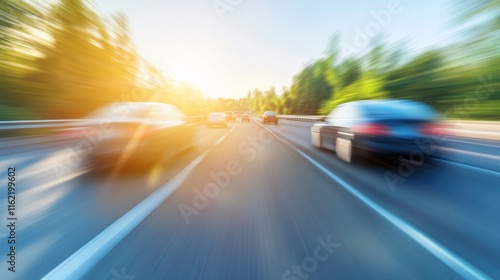 City Freeway Under Bright Sunlight with Motion Blur