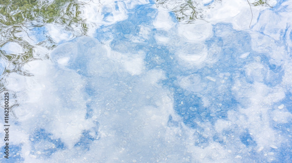 Fototapeta premium Sky Reflection in Clear Shallow Water with Pebbles