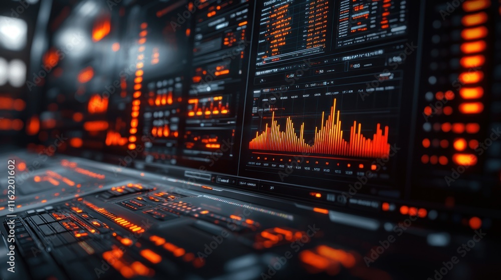 Obraz premium Futuristic interface displaying data and analytics.
